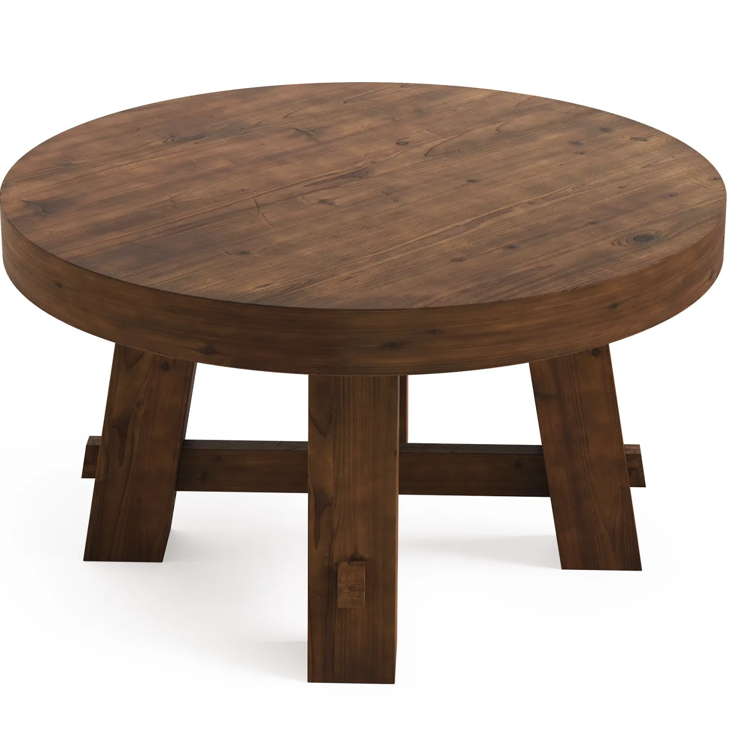 Solid Wood Coffee Table, 31.5" Round Center Table with Thickened Tabletop