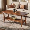 Solid Wood Coffee Table, 47.24” Rectangle Center Table with 2-Tier Storage