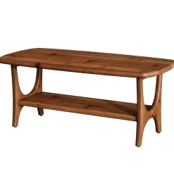 Solid Wood Coffee Table, 47.24” Rectangle Center Table with 2-Tier Storage