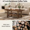 Solid Wood Coffee Table, 47" Rectangle Center Table with 2-Tier Shelves