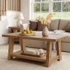 Solid Wood Coffee Table, 2-Tier Rectangle Center Table with Lower Storage Shelf