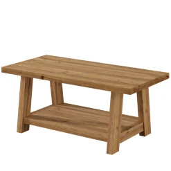 Solid Wood Coffee Table, 2-Tier Rectangle Center Table with Lower Storage Shelf