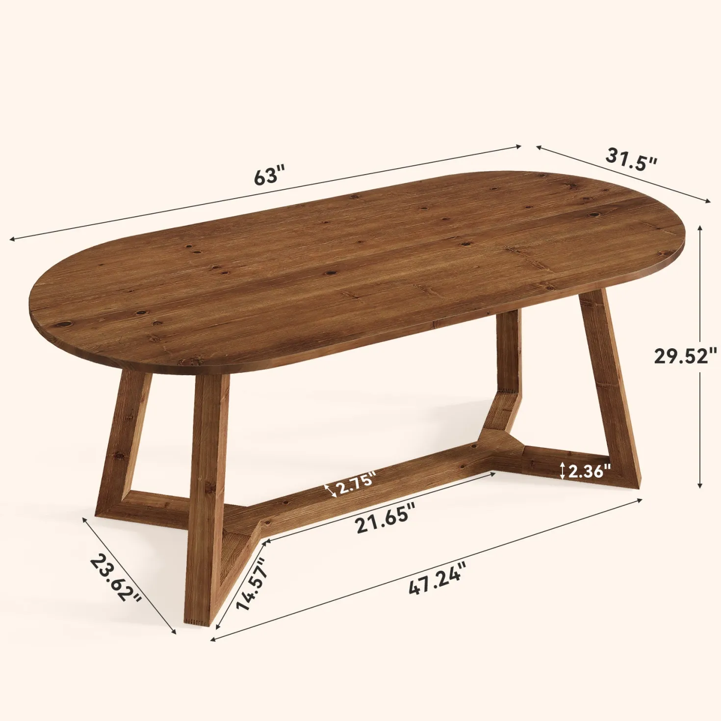 Solid Wood Computer Desk, 63" Oval Executive Desk with Sturdy Tapered Legs