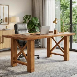 Solid Wood Computer Desk, 63" Executive Office Desk with Parquet Top