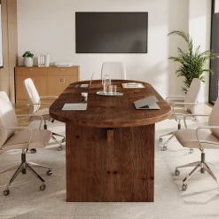 Solid Wood Conference Table, 63" Oval Executive Desks with Wood Base