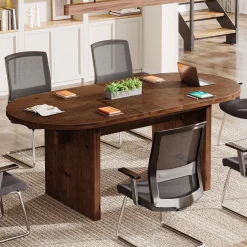 Solid Wood Conference Table, 63" Oval Executive Desks with Wood Base