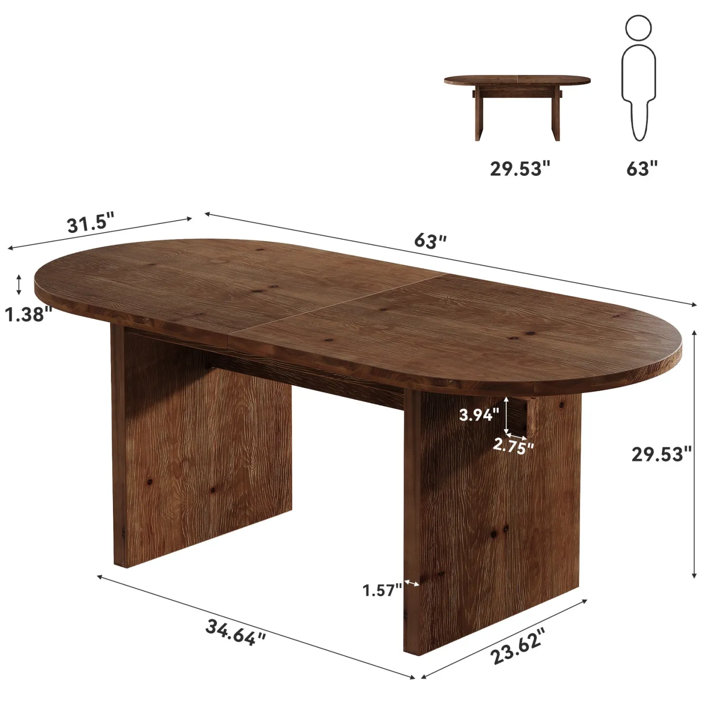 Solid Wood Conference Table, 63" Oval Executive Desks with Wood Base