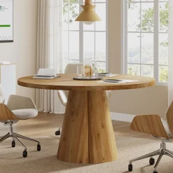 Solid Wood Conference Table, 47.24" Round Meeting Table for 4-6 People
