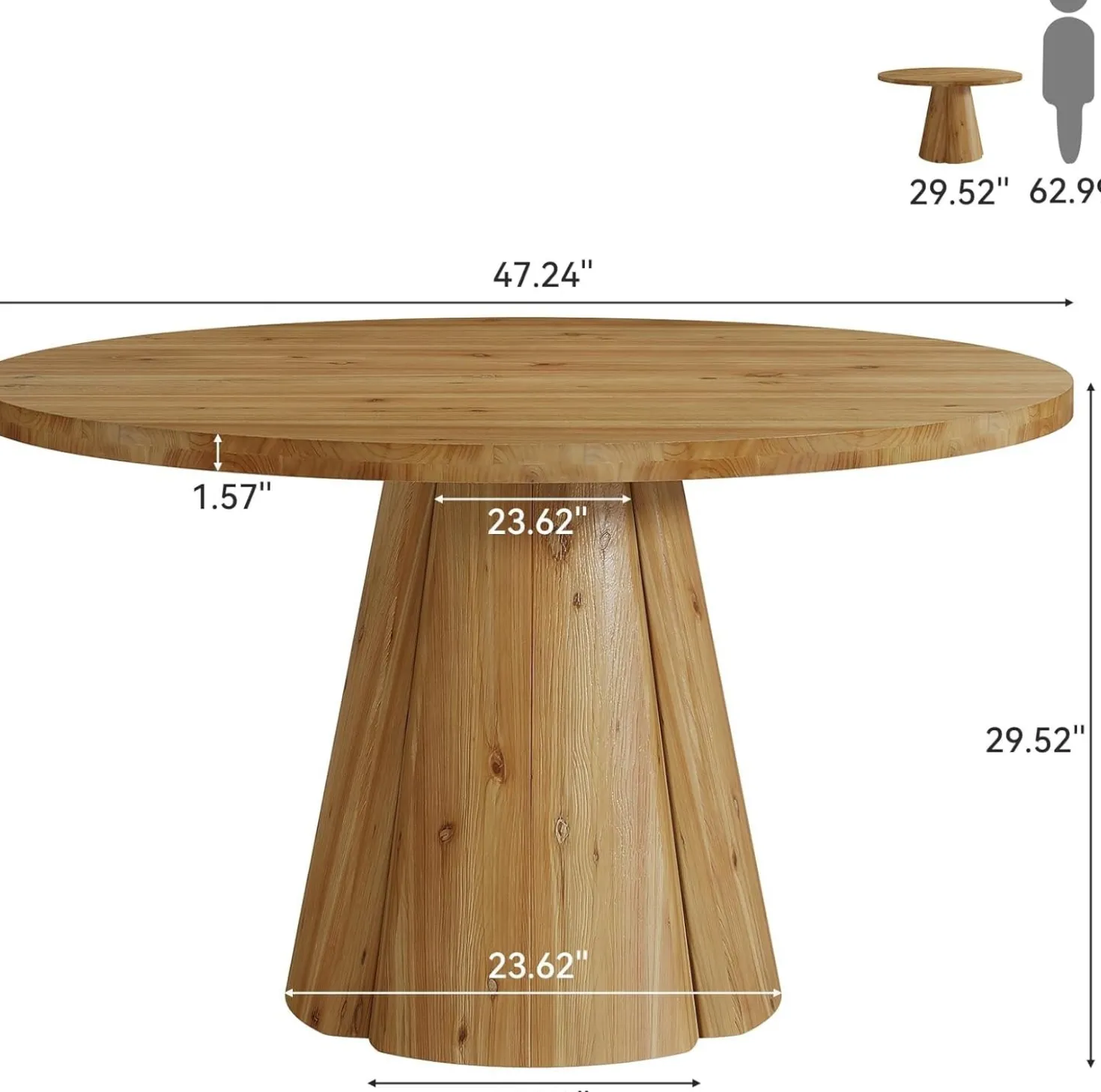 Solid Wood Conference Table, 47.24" Round Meeting Table for 4-6 People