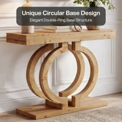 Solid Wood Console Table, 43.3" Entryway Sofa Table with Double-Circle Base for Hallway