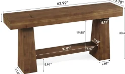 Solid Wood Console Table, 63" Wooden Entryway Sofa Table with Storage