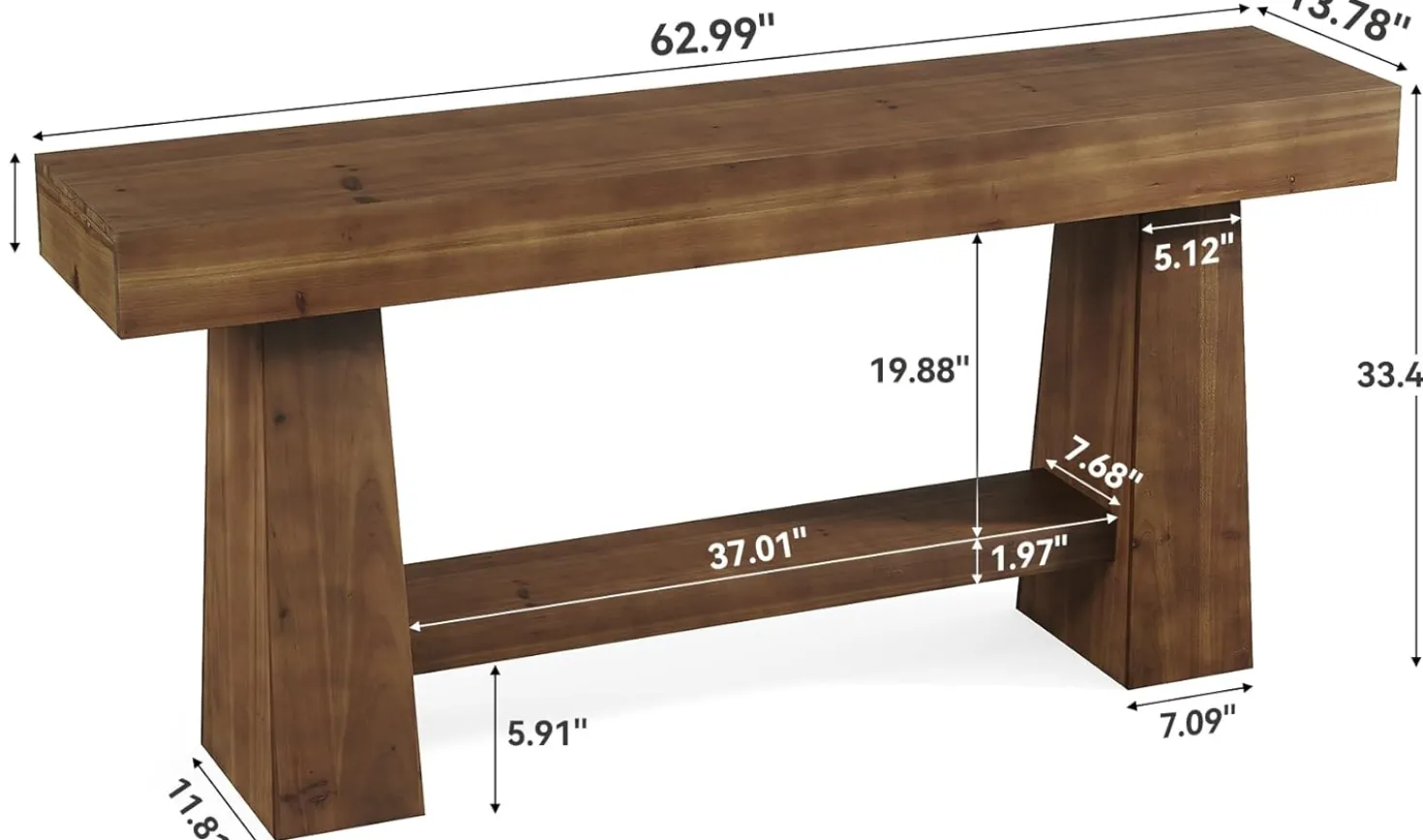 Solid Wood Console Table, 63" Wooden Entryway Sofa Table with Storage
