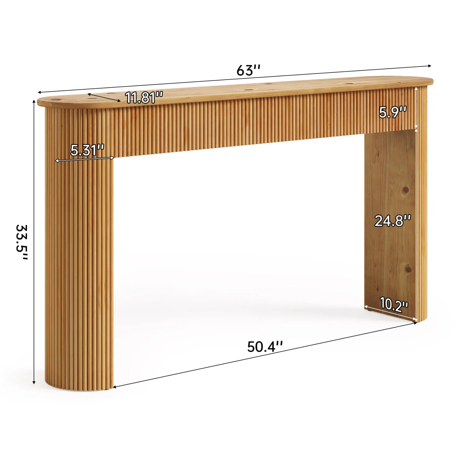 Solid Wood Console Table, 63" Retro Entryway Table with Vertical Fluted Stripes
