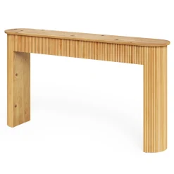 Solid Wood Console Table, 63" Retro Entryway Table with Vertical Fluted Stripes