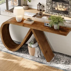 Solid Wood Console Table, 57" Entryway Sofa Table Behind Couch
