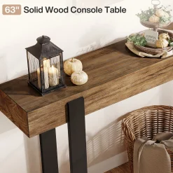 Solid Wood Console Table, 63" Entryway Sofa Table with Metal Legs