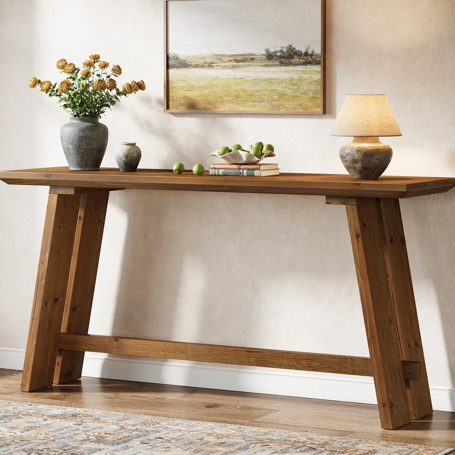 Solid Wood Console Table, 63" Farmhouse Sofa Table Behind Couch