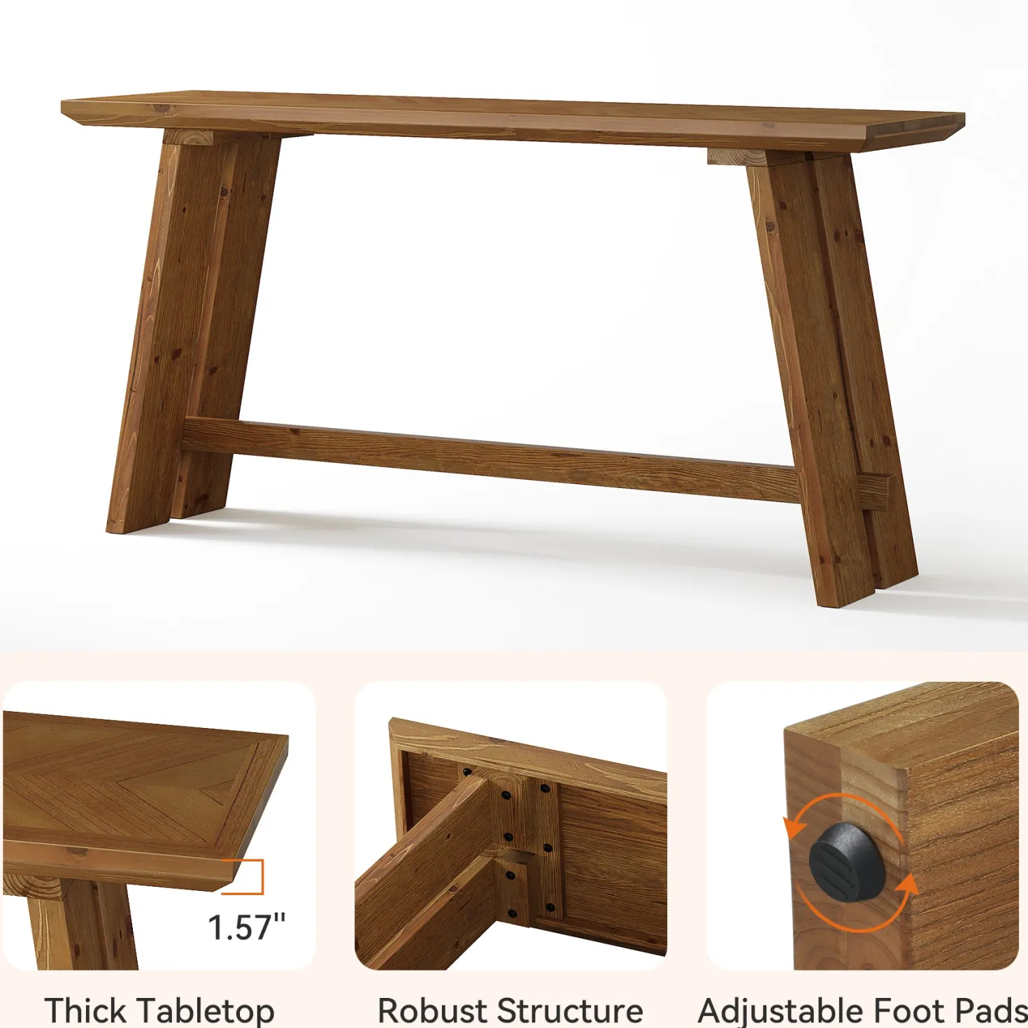 Solid Wood Console Table, 63" Farmhouse Sofa Table Behind Couch