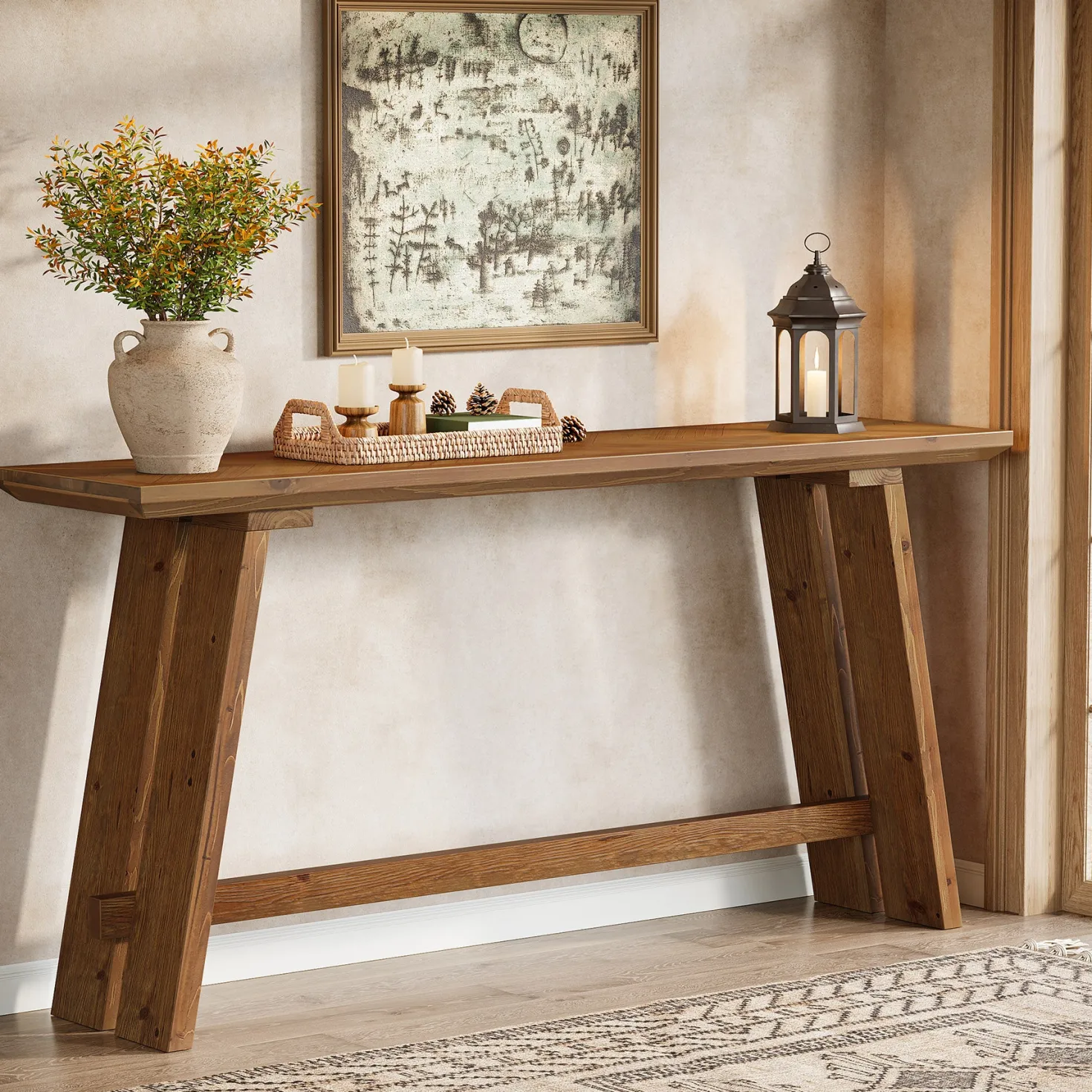 Solid Wood Console Table, 63" Farmhouse Sofa Table Behind Couch