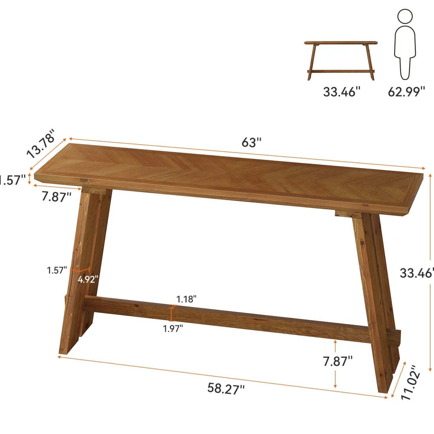 Solid Wood Console Table, 63" Farmhouse Sofa Table Behind Couch