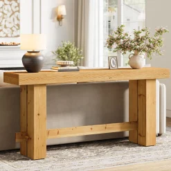 Solid Wood Console Table, 63" Sofa Entryway Table with Stable Leg