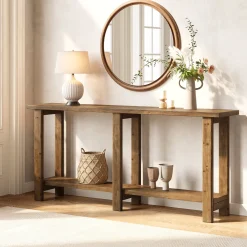 Solid Wood Console Table, 70.9" Sofa Table Behind Couch for Entryway