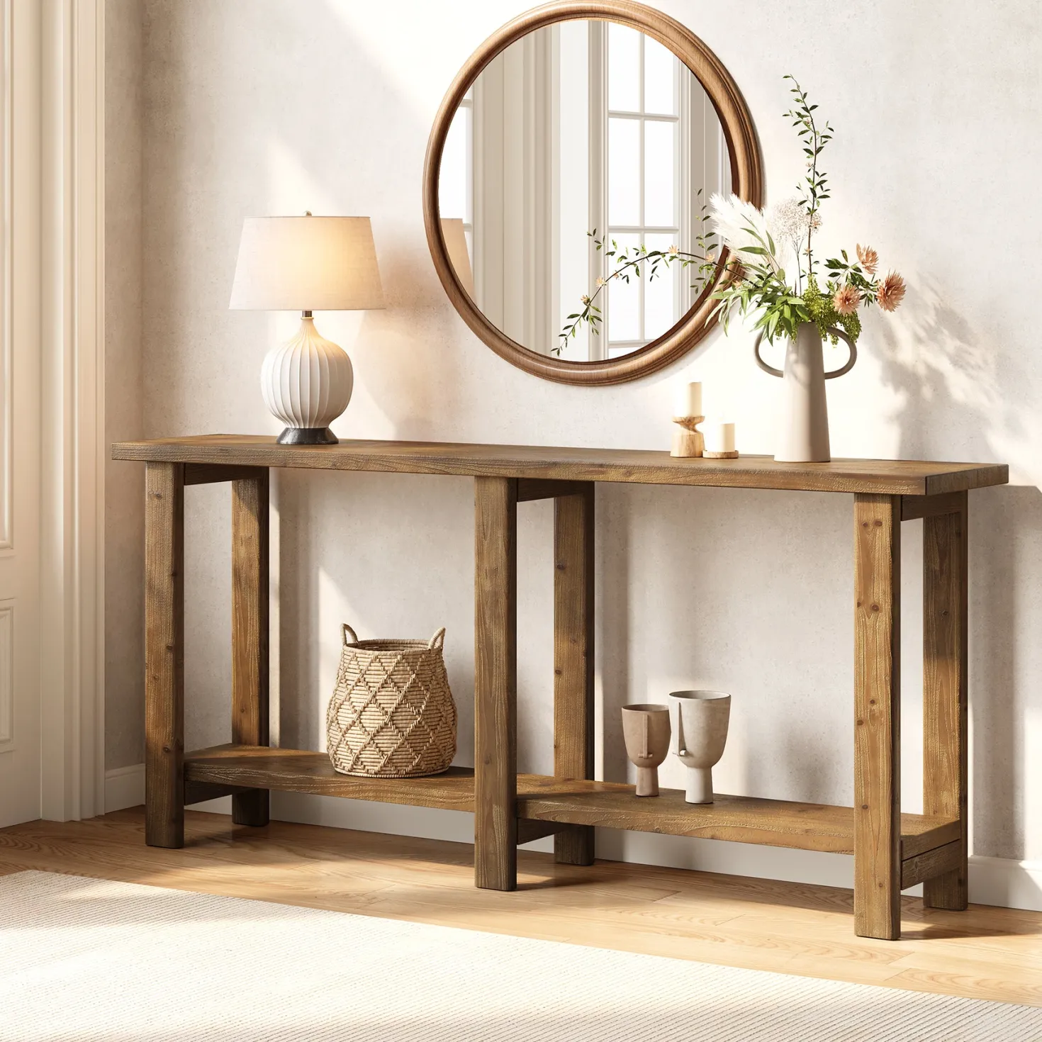 Solid Wood Console Table, 70.9" Sofa Table Behind Couch for Entryway