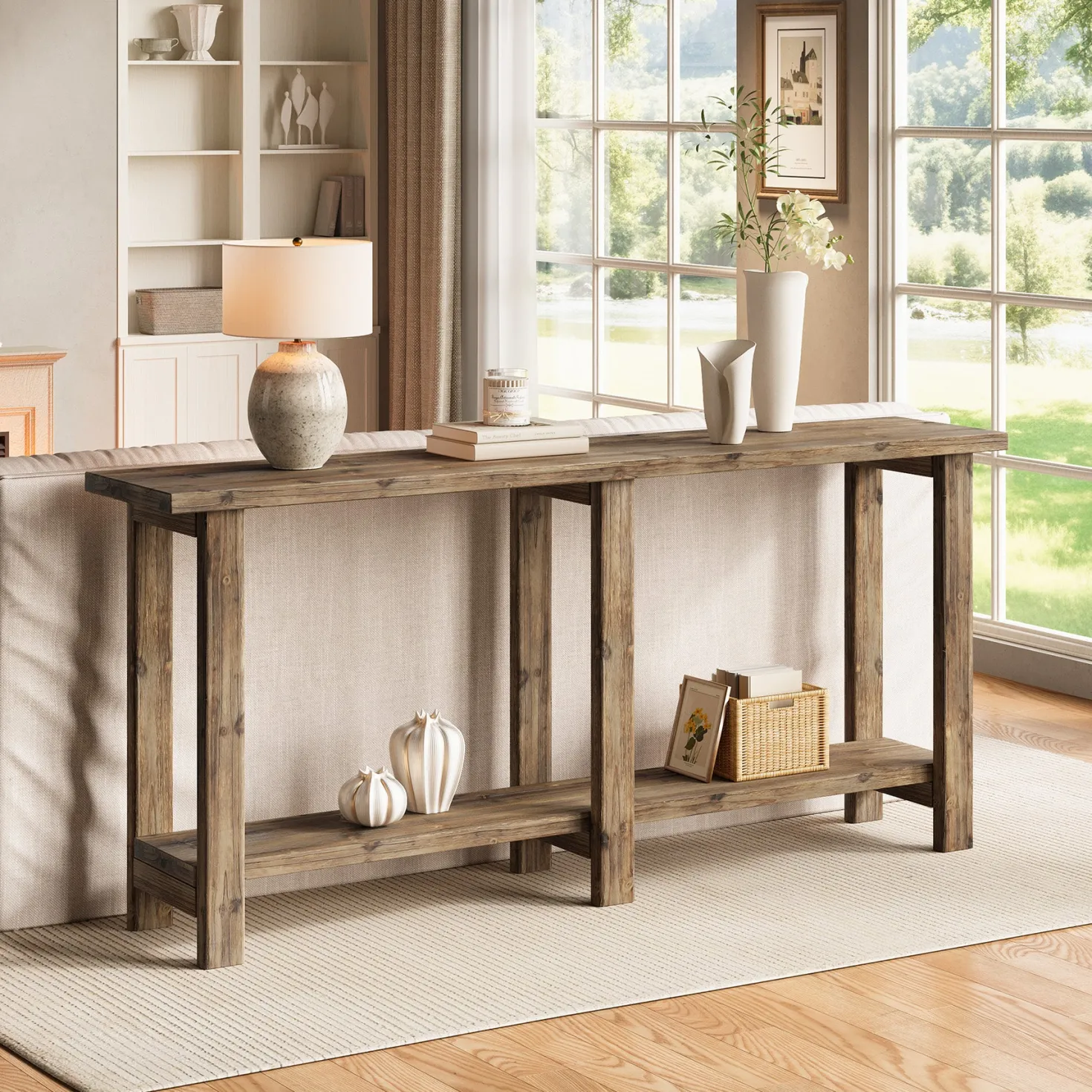 Solid Wood Console Table, 70.9" Sofa Table Behind Couch for Entryway