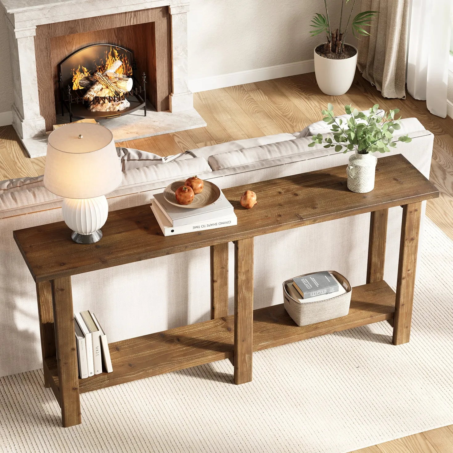 Solid Wood Console Table, 70.9" Sofa Table Behind Couch for Entryway