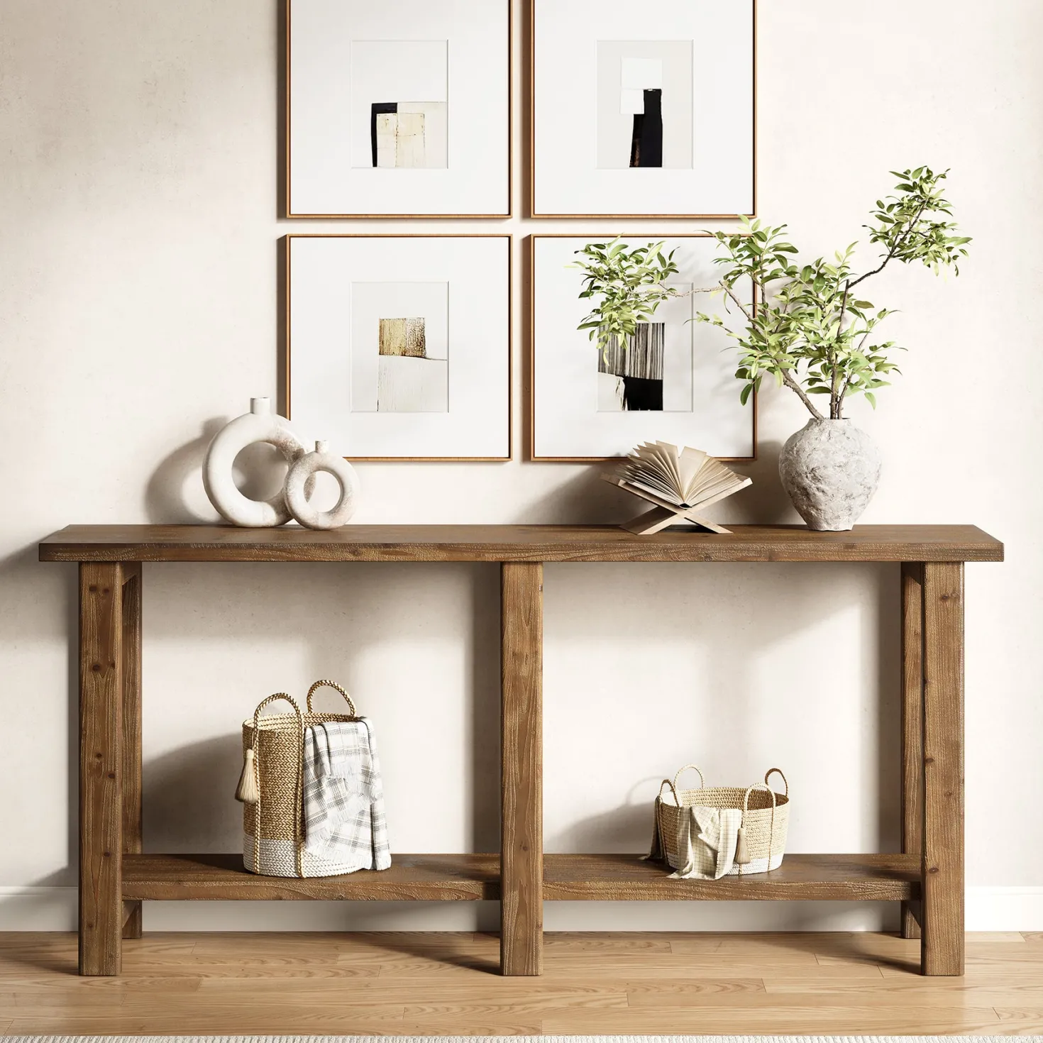 Solid Wood Console Table, 70.9" Sofa Table Behind Couch for Entryway