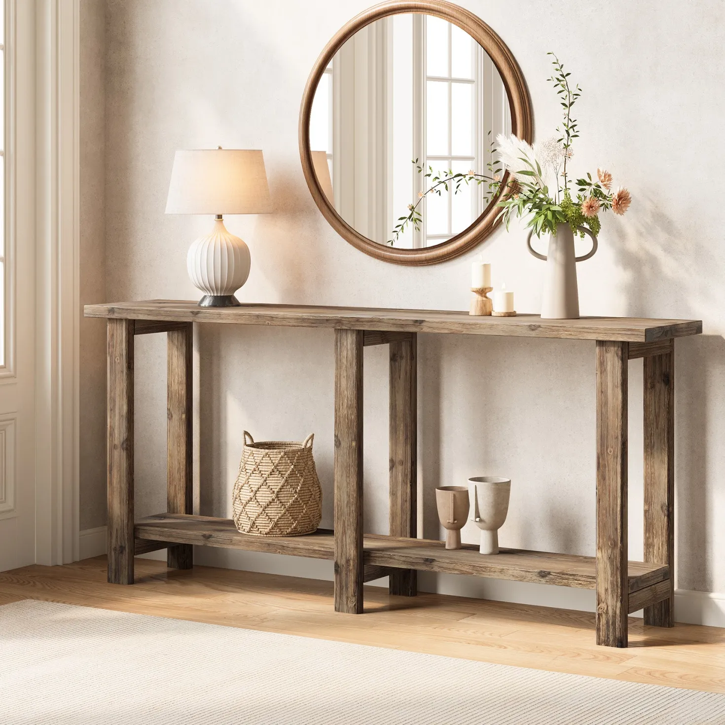 Solid Wood Console Table, 70.9" Sofa Table Behind Couch for Entryway