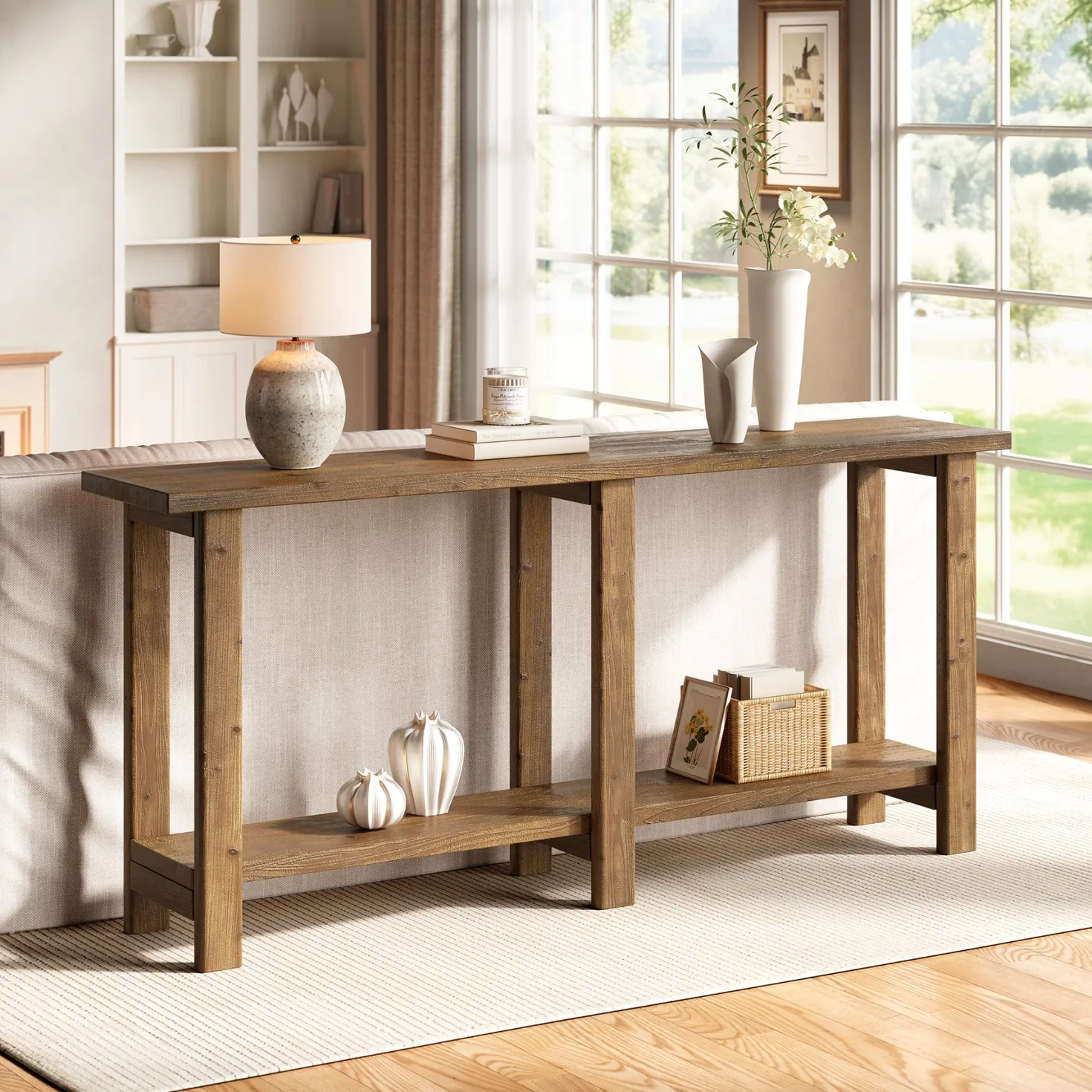Solid Wood Console Table, 70.9" Sofa Table Behind Couch for Entryway