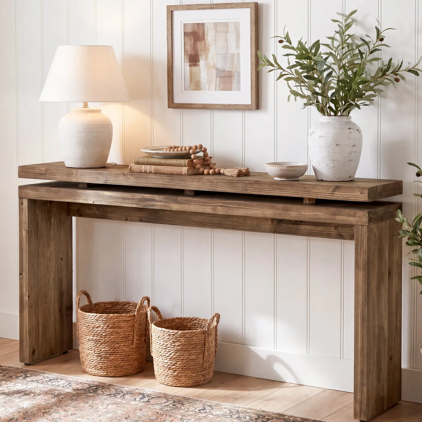 Solid Wood Console Table, 63" Farmhouse Sofa Table Behind Couch for Entryway
