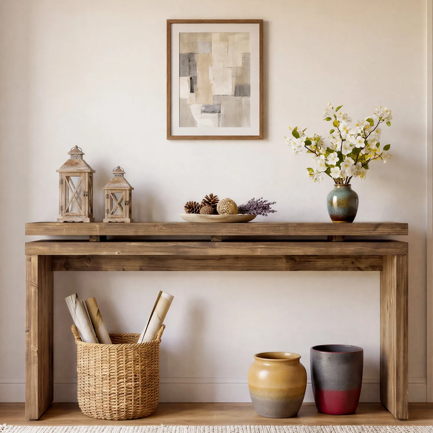 Solid Wood Console Table, 63" Farmhouse Sofa Table Behind Couch for Entryway