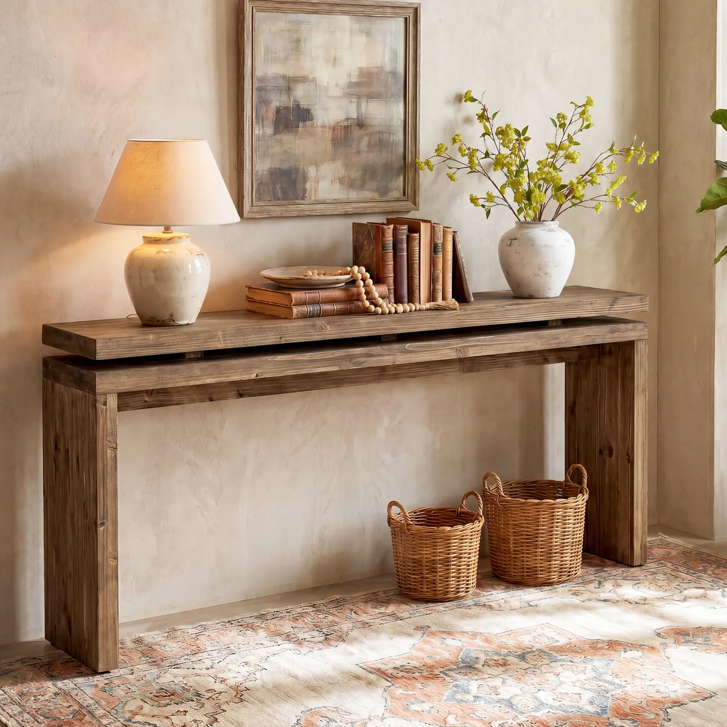Solid Wood Console Table, 63" Farmhouse Sofa Table Behind Couch for Entryway