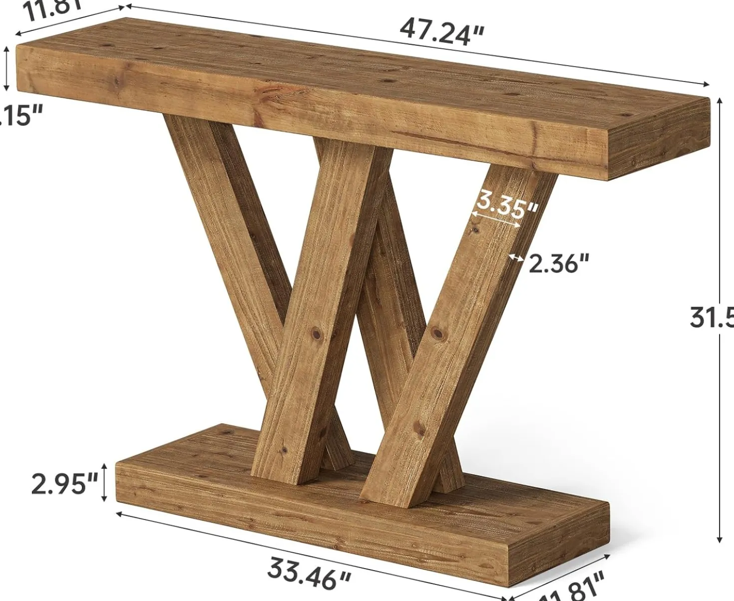 Solid Wood Console Table, 47.2" Farmhouse Sofa Table with Double V-Shape Base