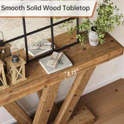 Solid Wood Console Table, 47.2" Farmhouse Sofa Table with Double V-Shape Base