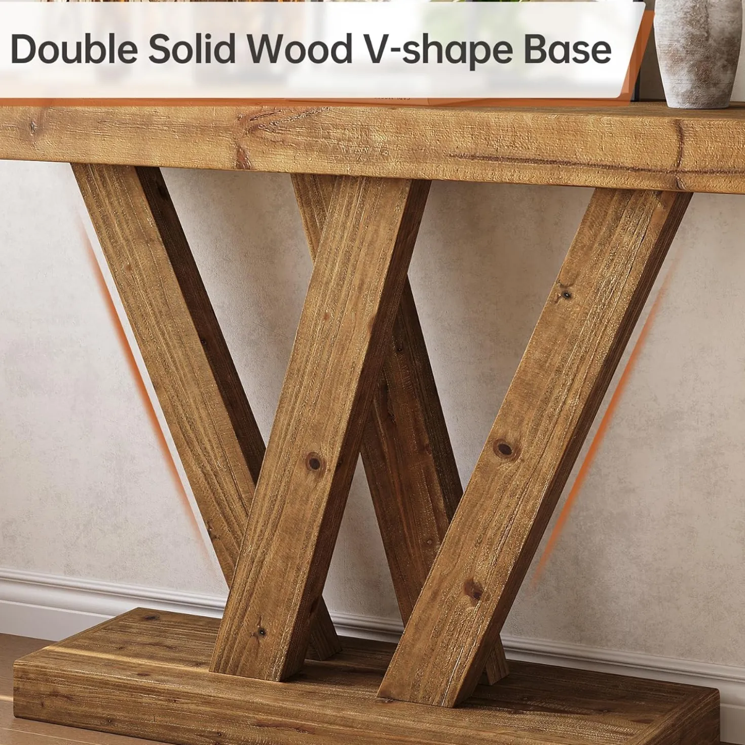 Solid Wood Console Table, 47.2" Farmhouse Sofa Table with Double V-Shape Base