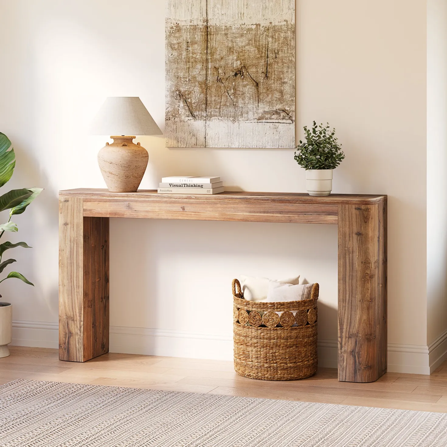 Solid Wood Console Table, 63" Entryway Sofa Table Behind Couch