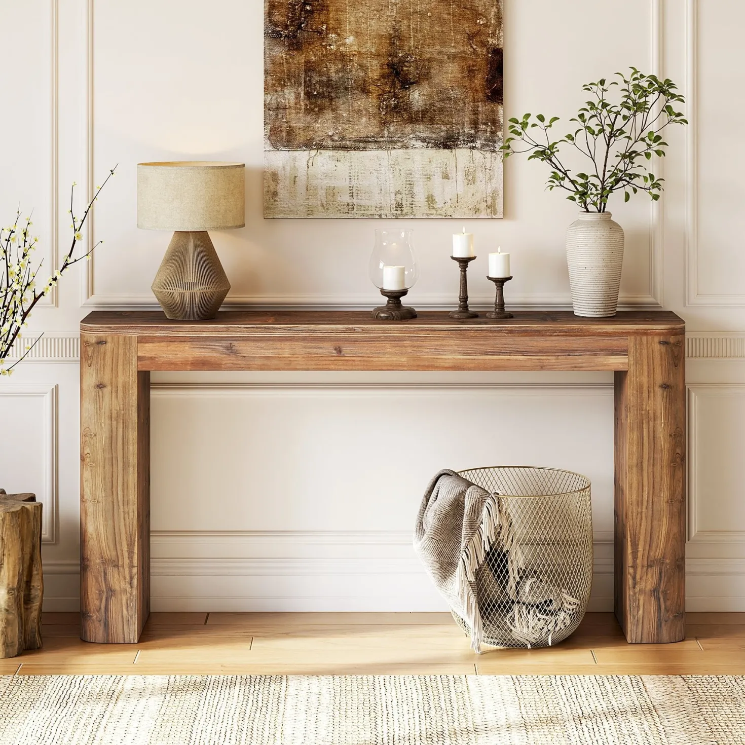 Solid Wood Console Table, 63" Entryway Sofa Table Behind Couch