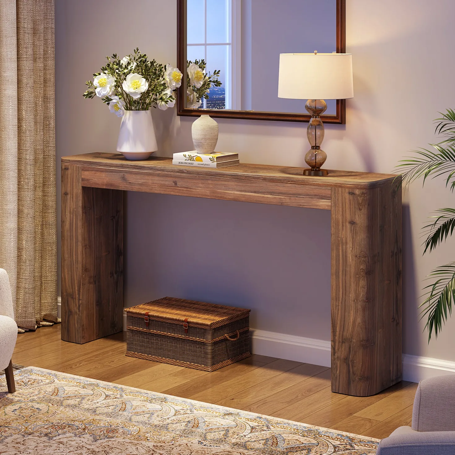 Solid Wood Console Table, 63" Entryway Sofa Table Behind Couch
