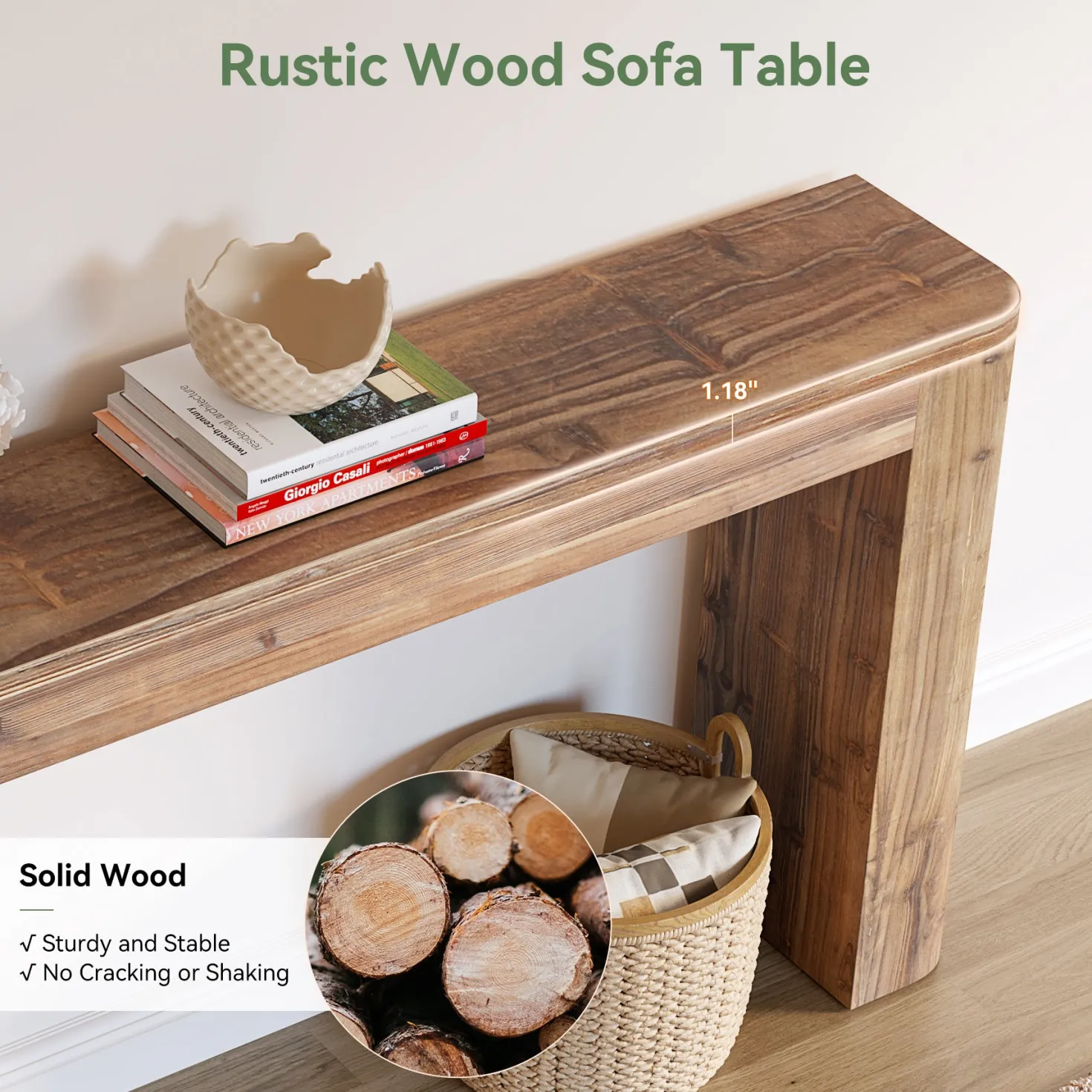 Solid Wood Console Table, 63" Entryway Sofa Table Behind Couch