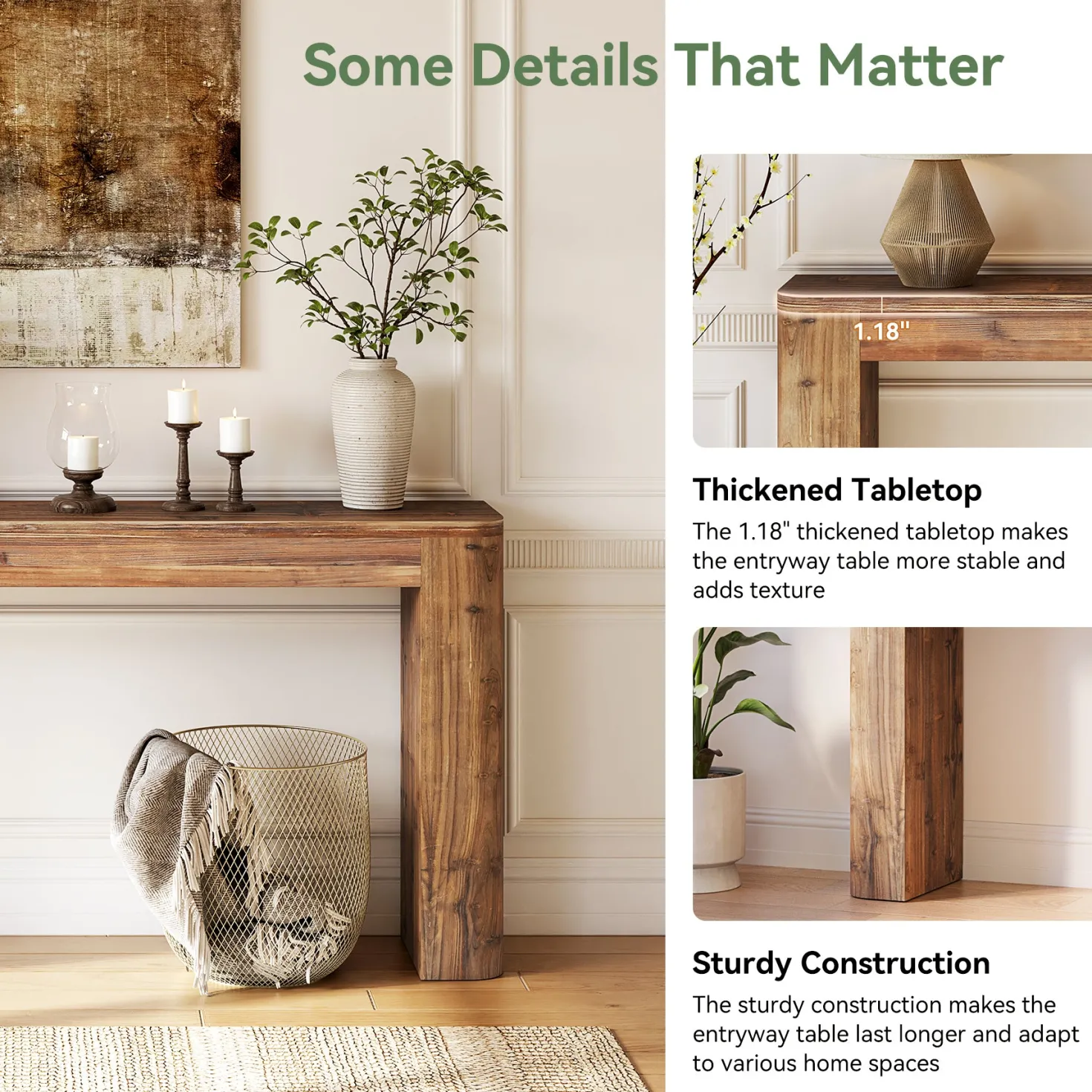 Solid Wood Console Table, 63" Entryway Sofa Table Behind Couch