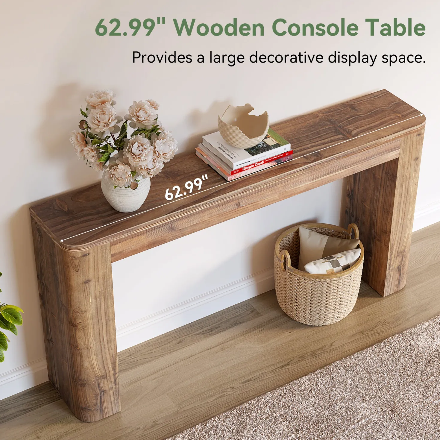 Solid Wood Console Table, 63" Entryway Sofa Table Behind Couch