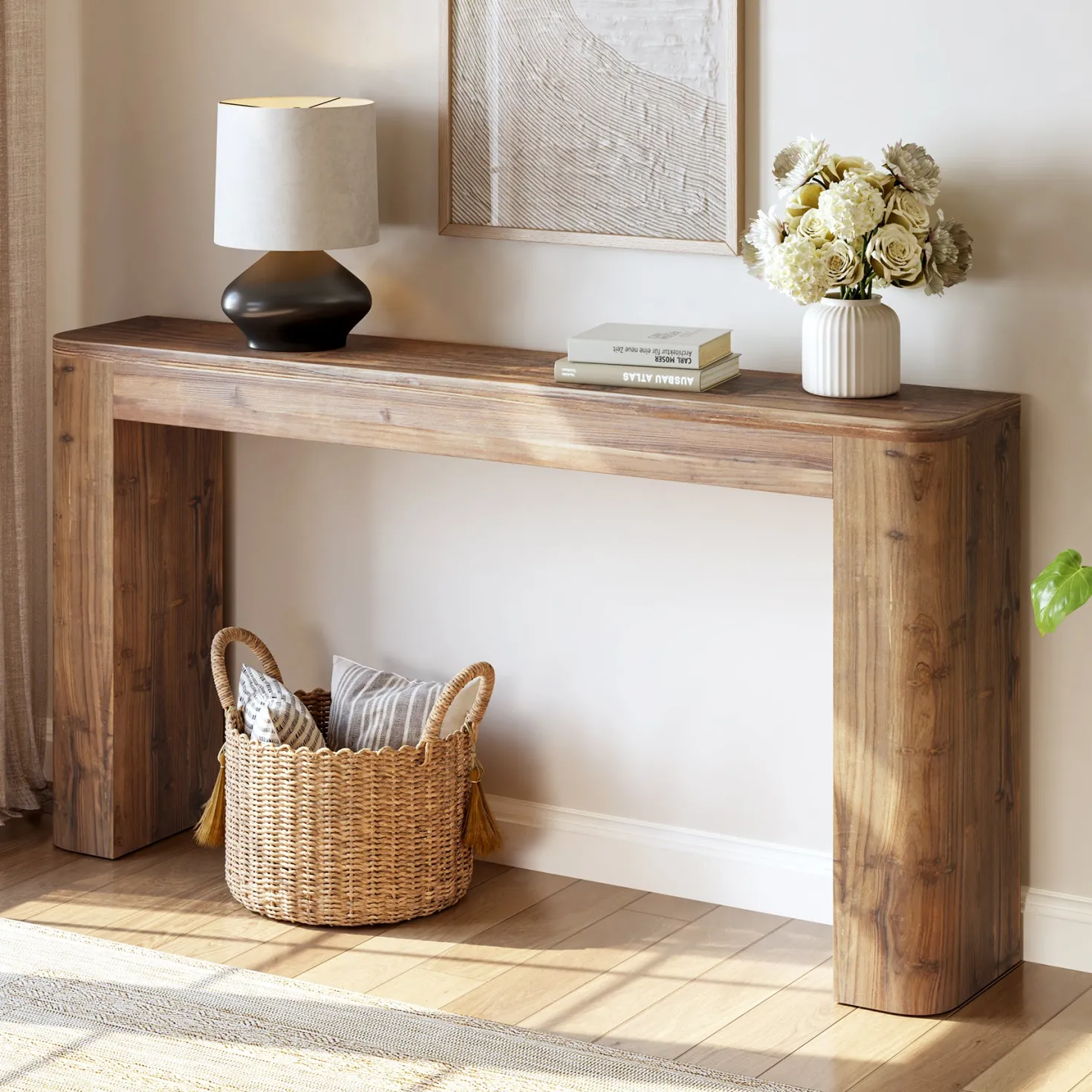 Solid Wood Console Table, 63" Entryway Sofa Table Behind Couch