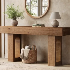 Solid Wood Console Table, 63" Farmhouse Entryway Sofa Table Behind Couch