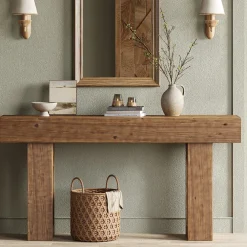 Solid Wood Console Table, 63" Farmhouse Entryway Sofa Table Behind Couch