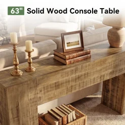 Solid Wood Console Table, 63" Farmhouse Sofa Table Behind Couch for Entryway