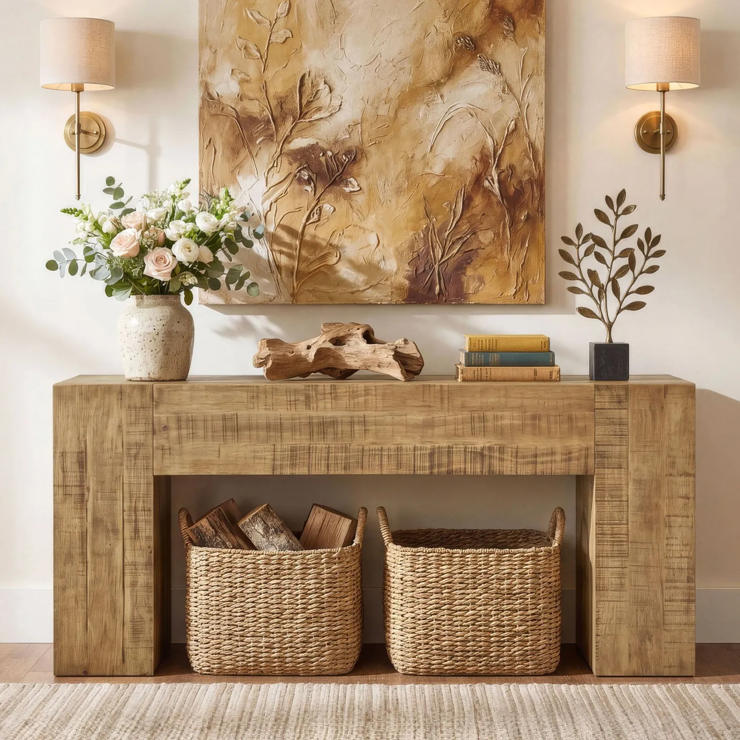 Solid Wood Console Table, 63" Farmhouse Sofa Table Behind Couch for Entryway
