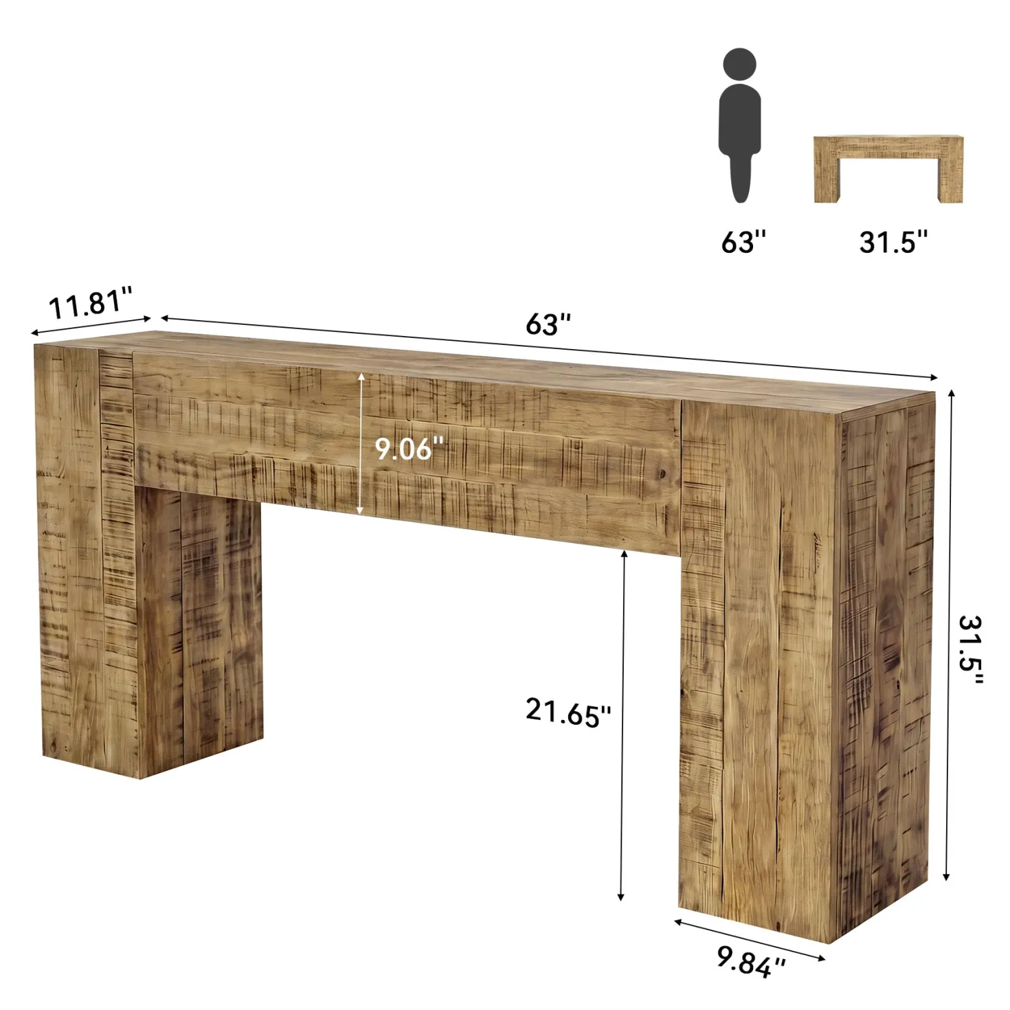 Solid Wood Console Table, 63" Farmhouse Sofa Table Behind Couch for Entryway